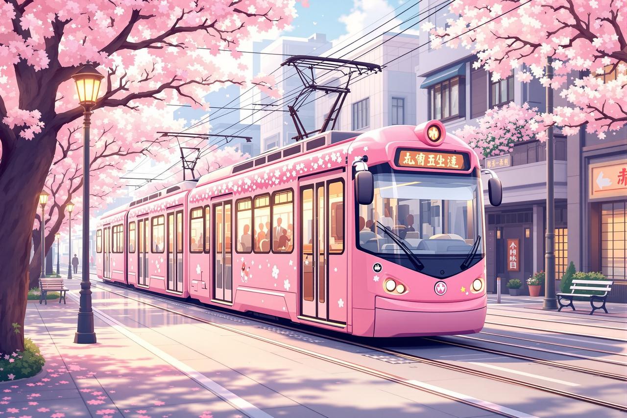 樱花季限定粉色电车正式运行